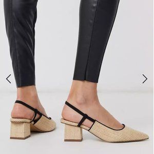 ASOS DESIGN Steele slingback block heels in natural weave